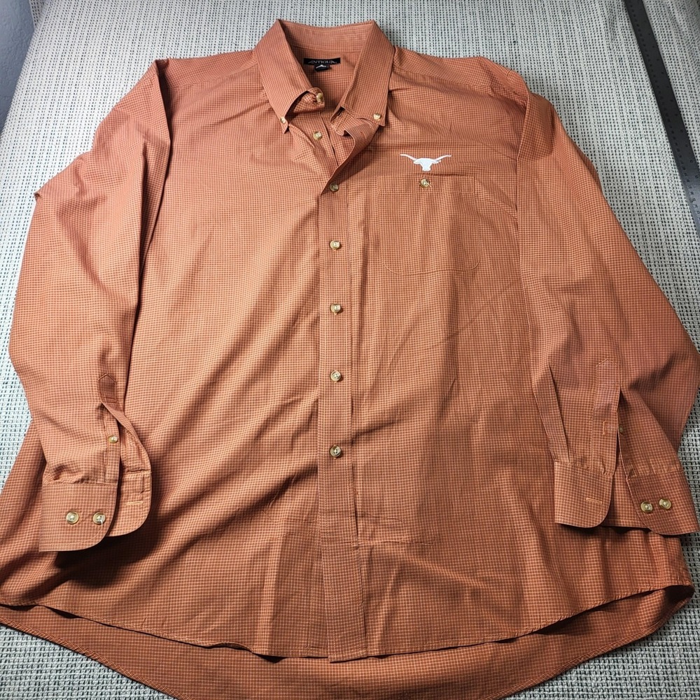 Texas Longhorns Dress Shirt Mens 2XL Orange NCAA Football Antigua Long Sleeve